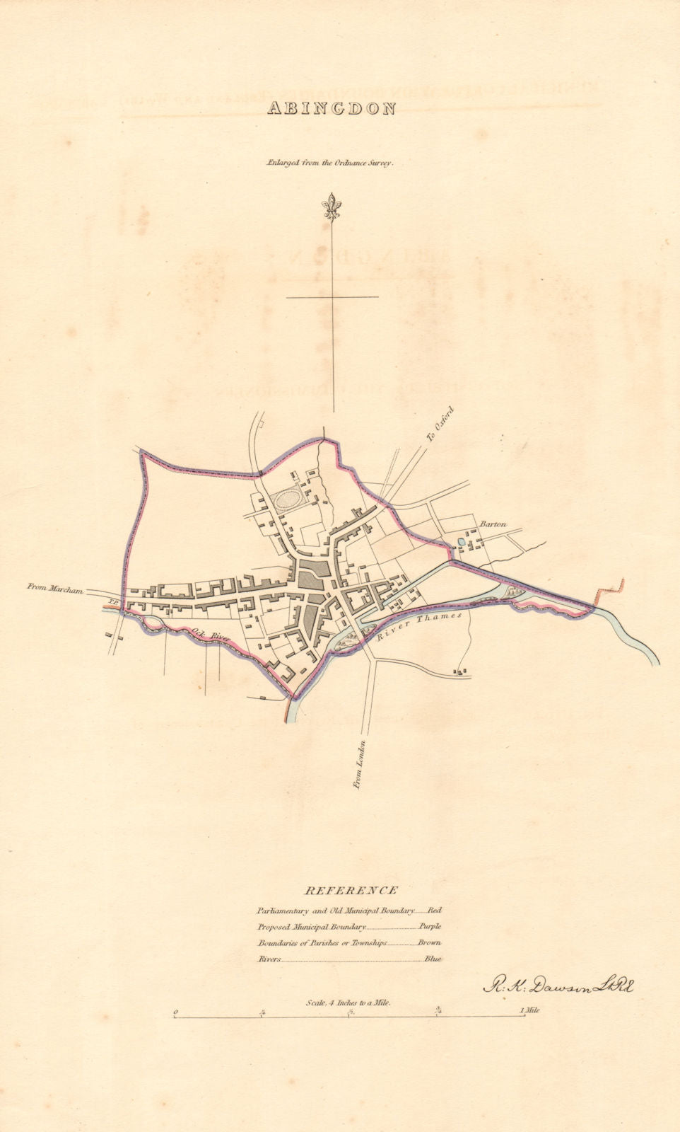 ABINGDON borough/town plan. BOUNDARY REVIEW. Oxfordshire. DAWSON 1837 old map